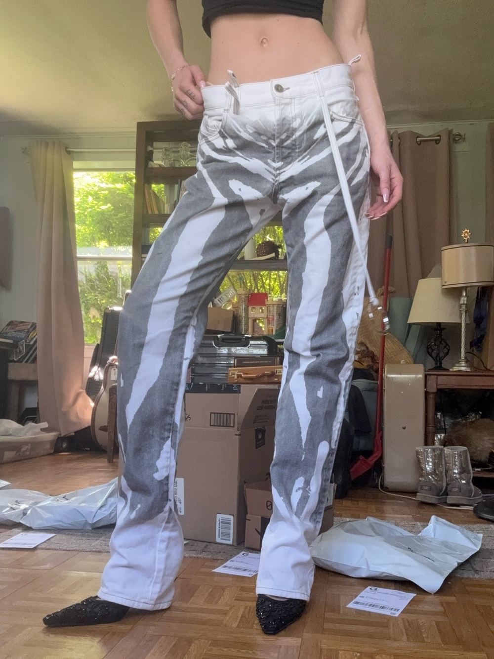 The Attico White and Gray Tie-Dye Jeans